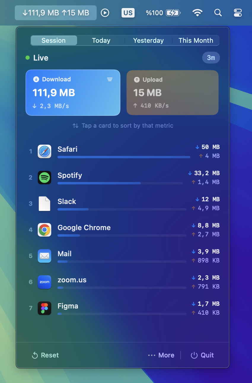 DataDrain — App list showing per-app bandwidth usage
